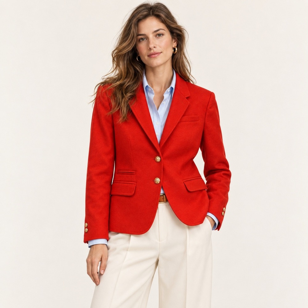 J.Crew Schoolboy Red Wool Blazer Gold Crest Buttons Size 12